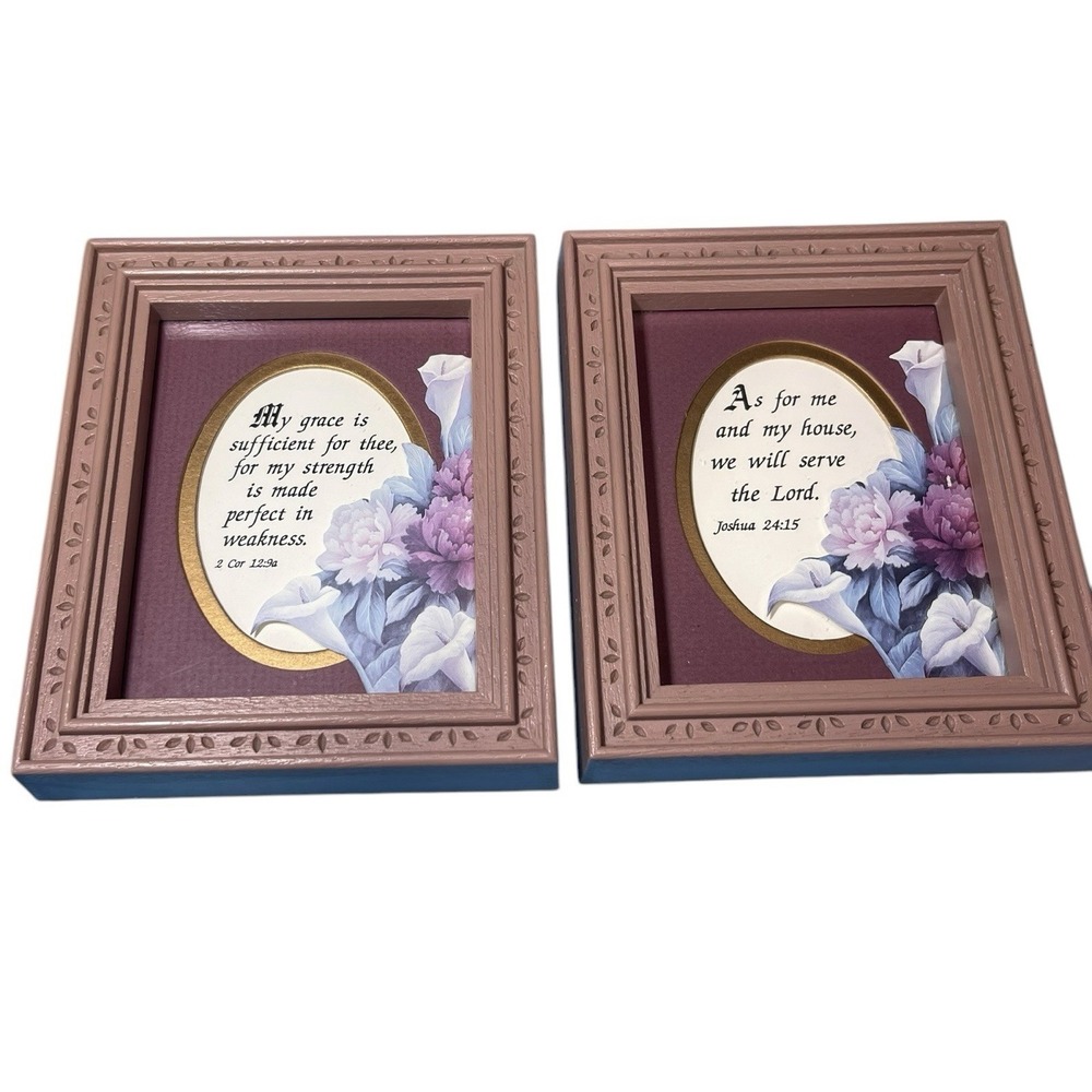 Vintage Homco Framed Pictures Scripture Spiritual Decor Pink Mauve Set Small